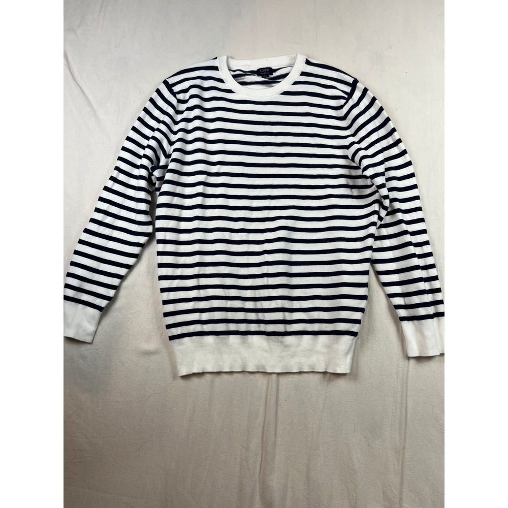 J.Crew Womens Navy Blue White Striped 100% Cotton Crewneck Sweater Size M